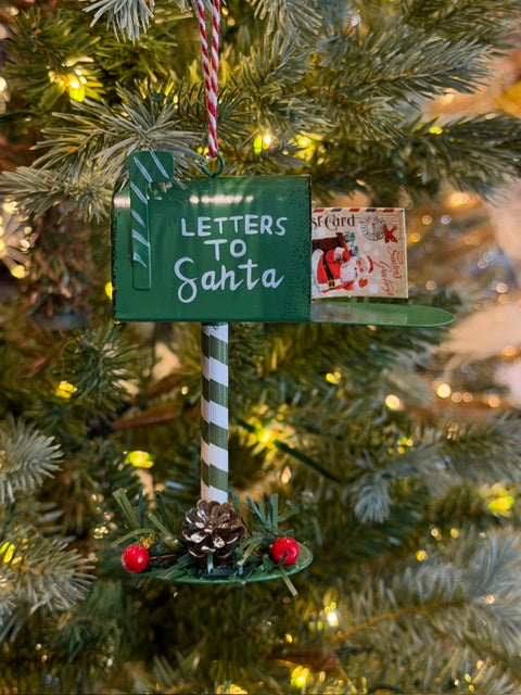 GREEN LETTERS TO SANTA MAILBOX HANGING ORNAMENT XM2048