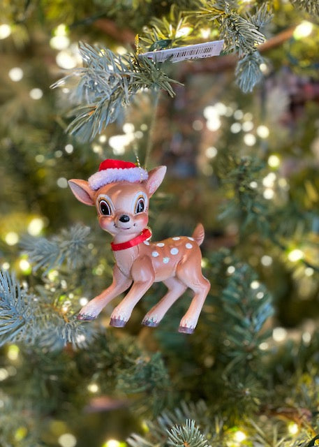 STANDING REINDEER WEARING SANTA HAT HANGING ORNAMENT SHD2004