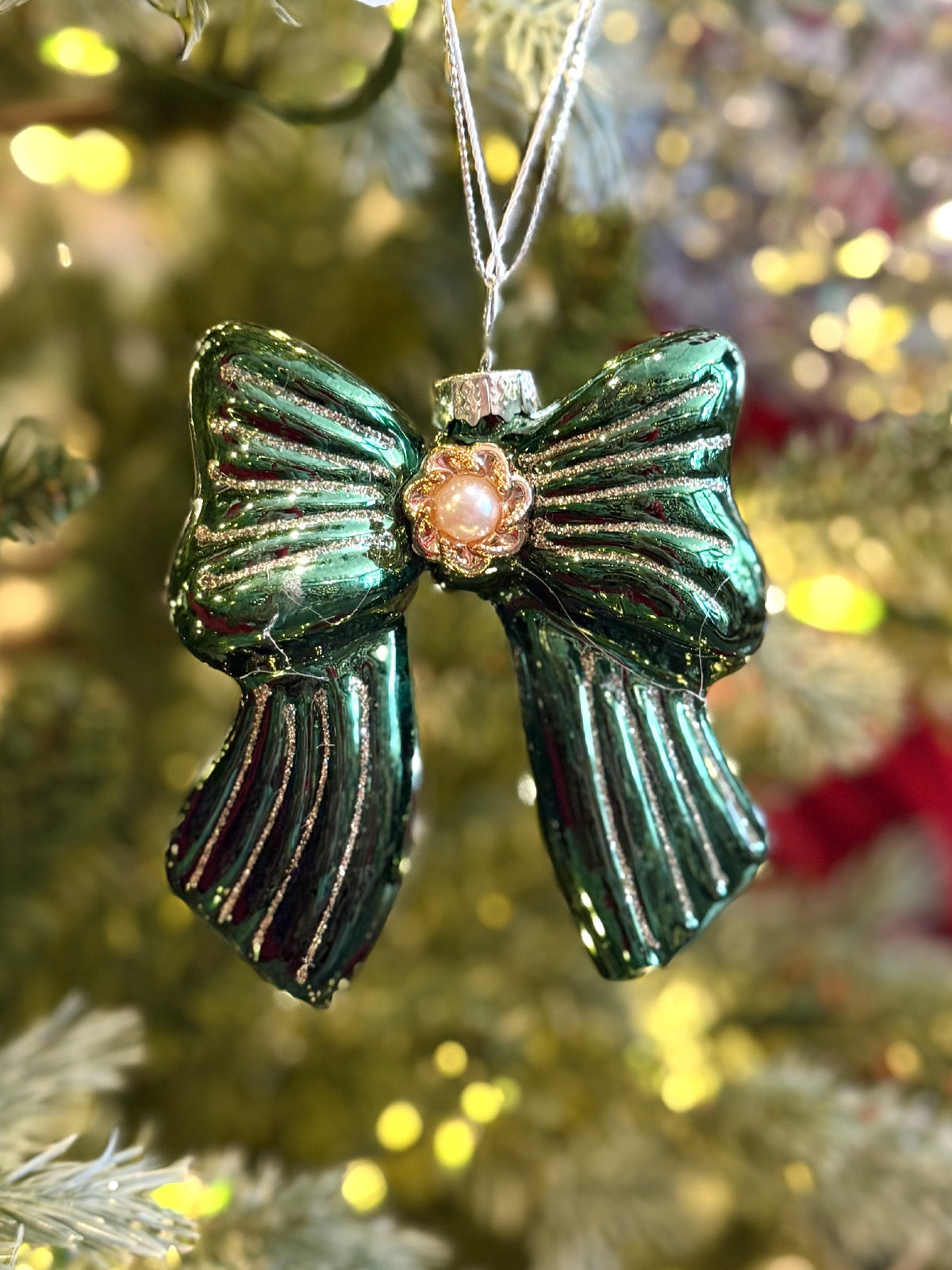 Green Victoria Bow Glass Ornament XM2413