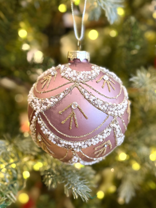 PINK & PEARL SWAG ROUND GLASS ORNAMENT 10CM XM0448