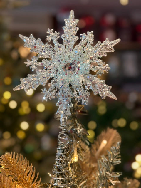 ICE BLUE WHITE SNOWFLAKE TREE TOPPER X489062