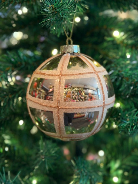 GOLD PLAID 12CM ROUND GLASS ORNAMENT X488737