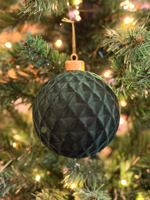 EMERALD GREEN FLOCKED 12CM BALL ORNAMENT X482971