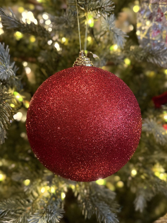 RED GLITTER 14CM ROUND SHATTERPROOF ORNAMENT X466995