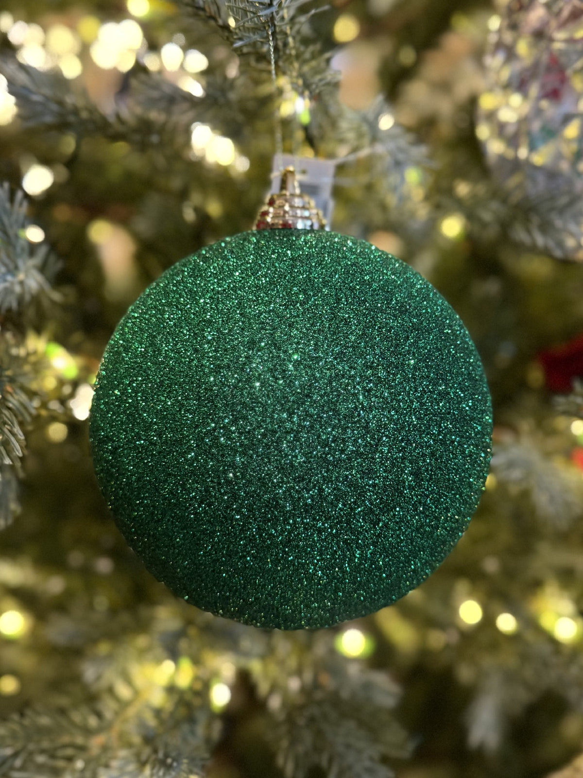 GREEN GLITTER 14CM ROUND SHATTERPROOF ORNAMENT X466995