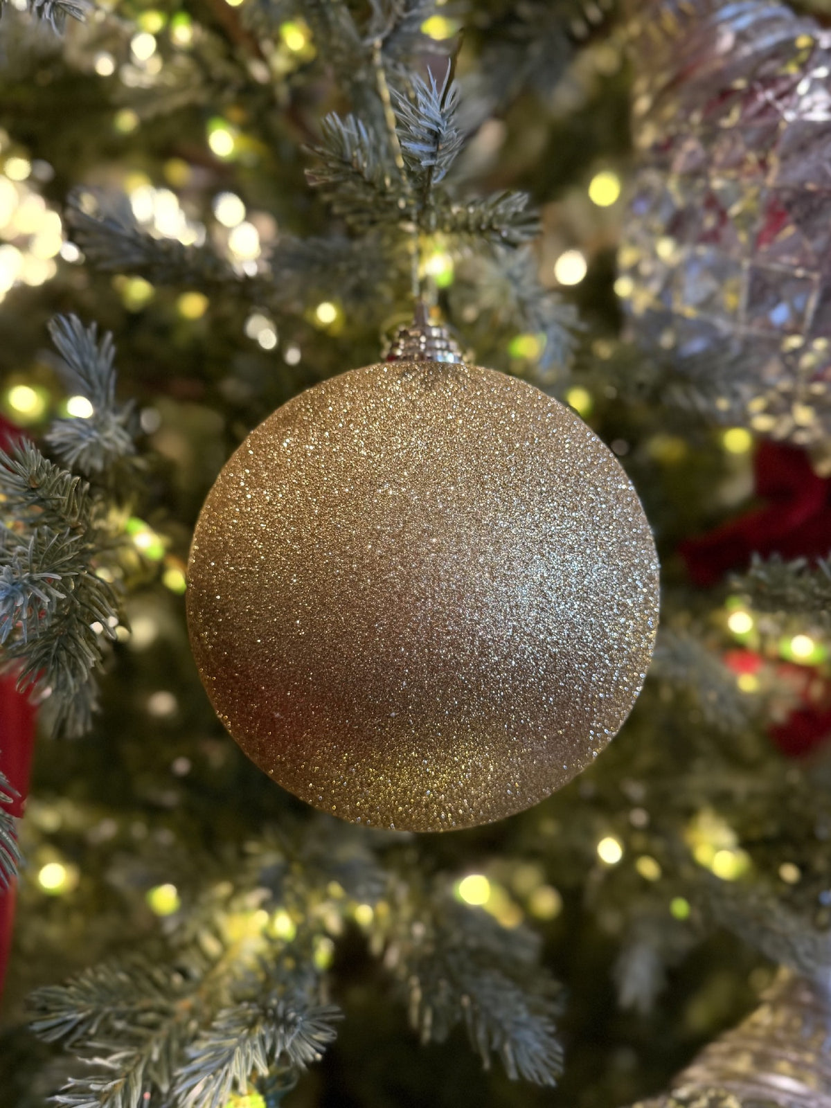 GOLD GLITTER 14CM SHATTERPROOF ROUND ORNAMENT X466995