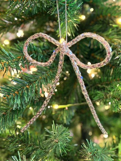 SILVER JEWELLED BOW HANGING ORNAMENT X488935