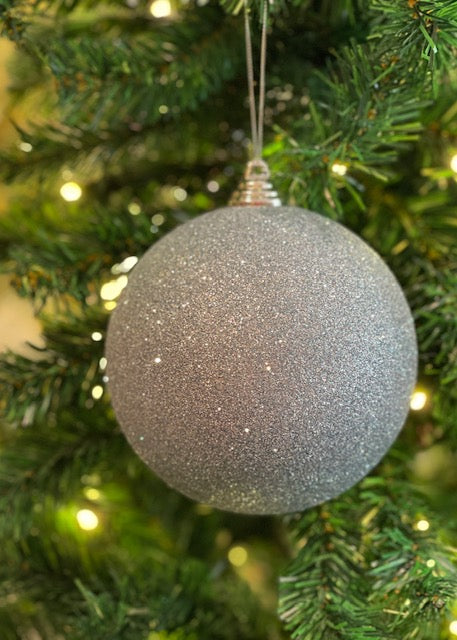 PALE BLUE 14CM SHATTERPROOF GLITTER ROUND HANGING ORNAMENT X467107