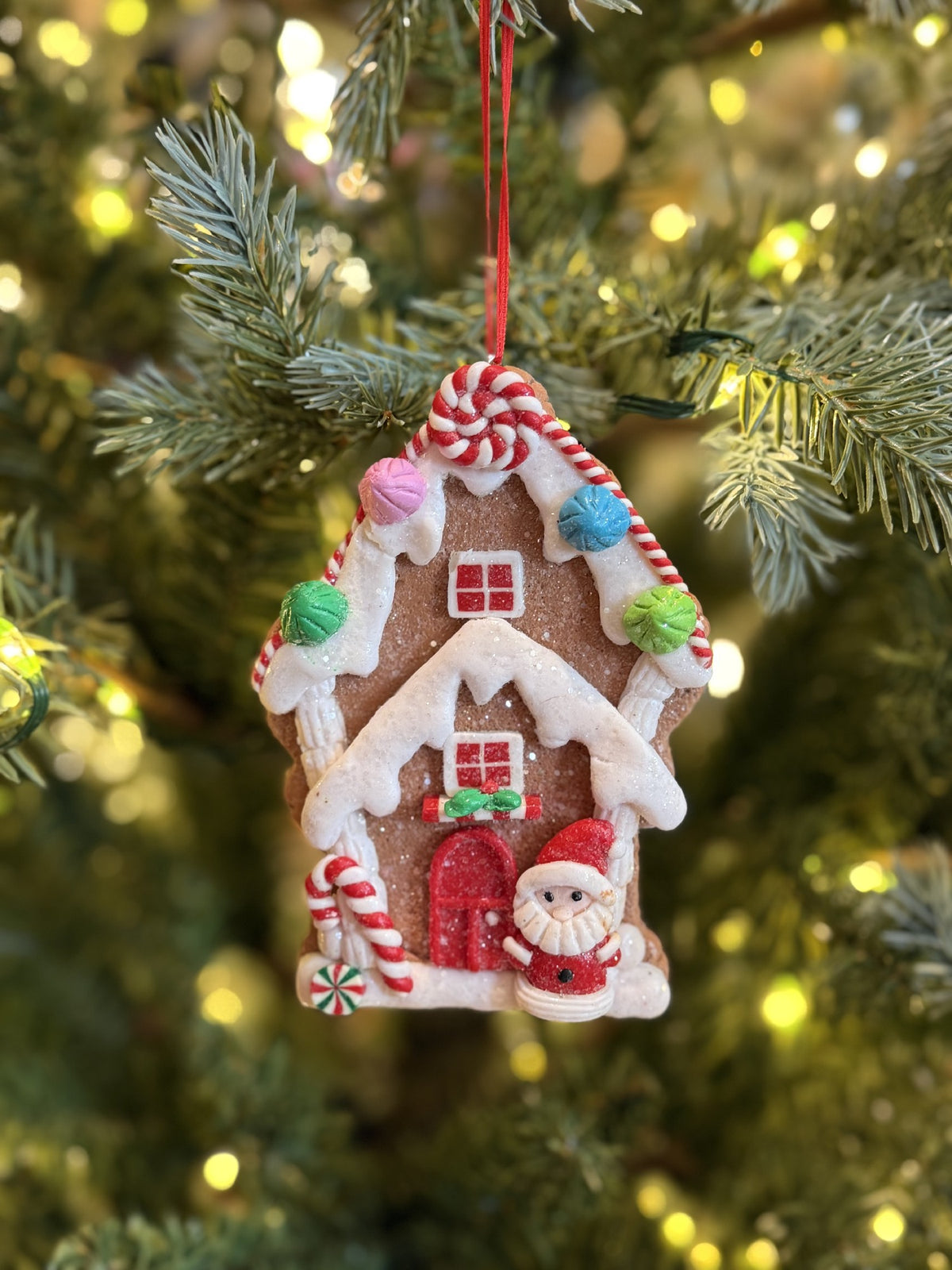 GINGERBREAD HOUSE WITH SANTA HANGING ORNAMENT 4616413