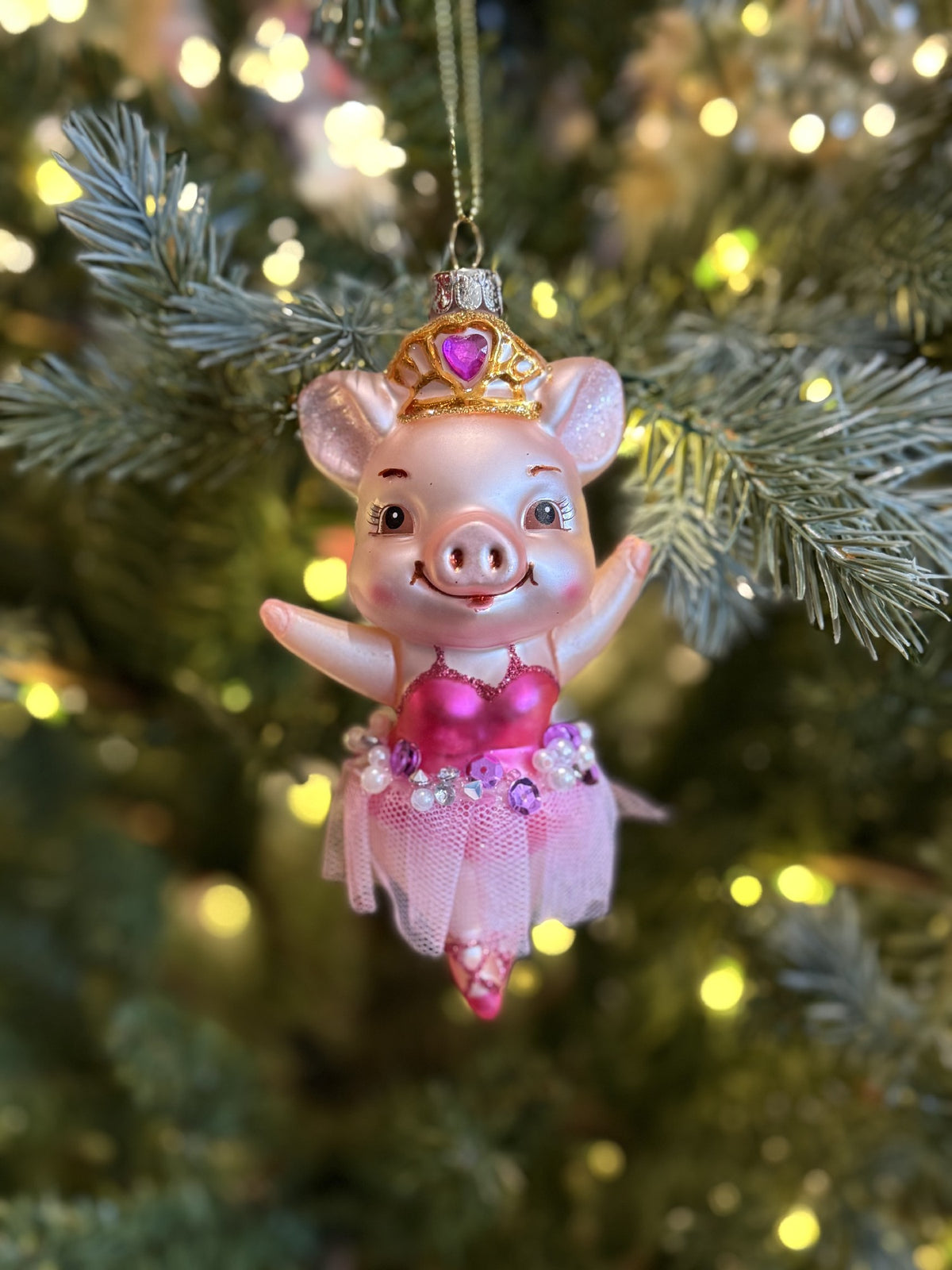 PINK PIG BALLERINA GLASS HANGING ORNAMENT 4652978