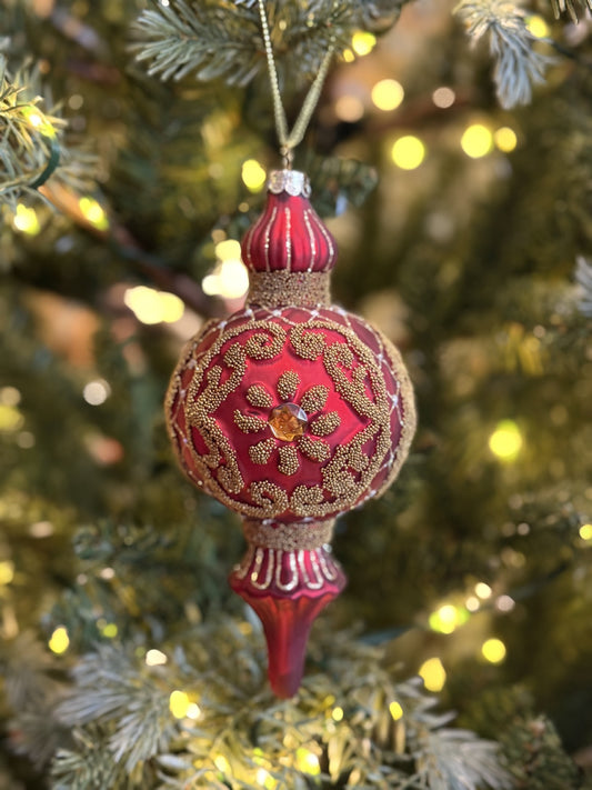 RED DECORATIVE FINIAL GLASS HANGING ORNAMENT 4652956