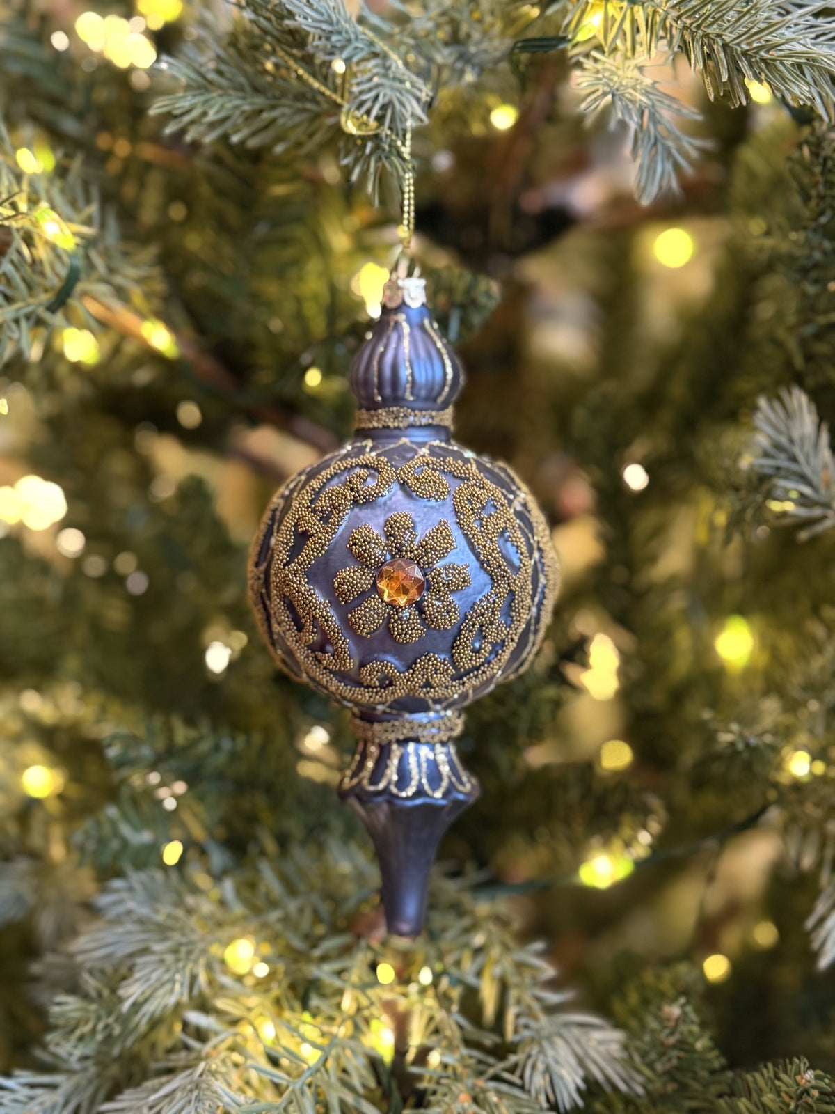BLUE DECORATIVE FINIAL GLASS HANGING ORNAMENT 4652956