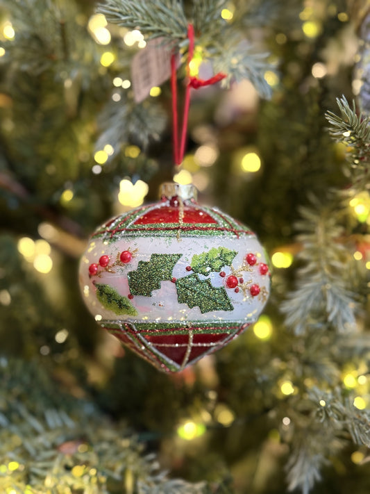 PLAID HOLLY ONION GLASS HANGING ORNAMENT 4623005