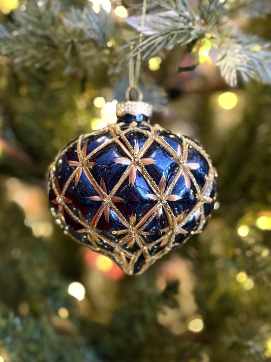 ONION HARLQN BLU & GLD GLASS ORNAMENT 4622958
