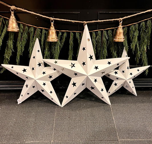 SET OF 3 WHITE METAL HANGING STARS XX8645