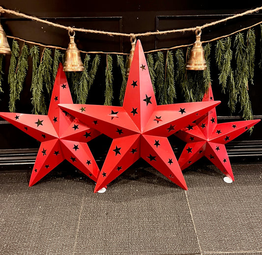 SET OF 3 RED METAL HANGING STARS XX8644