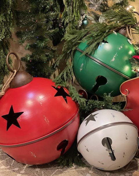 SET OF 3 LARGE METAL BELLS RED/GREEN/WHITE XX12303