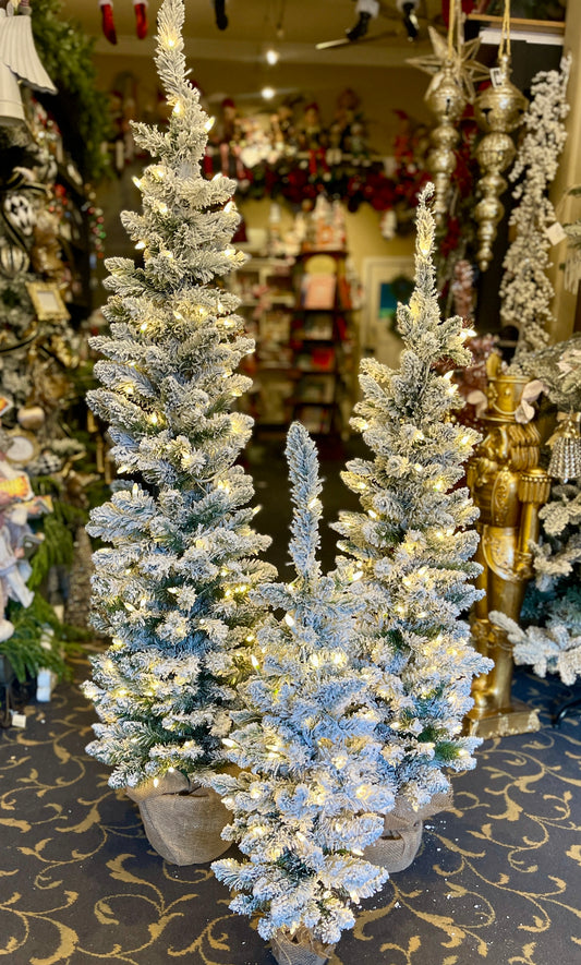 SET OF 3 SNOWY PINE SLIM PRE LIT TREES HZWB3 (BULKY ITEM EXTRA POSTAGE)