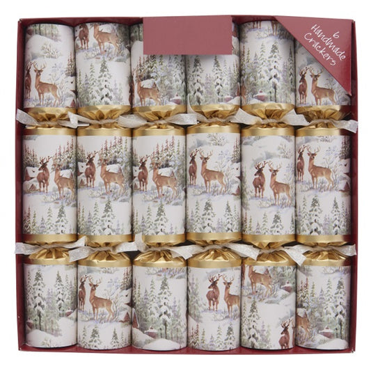 SNOWY VILLAGE DEER BOX OF 6 CHRISTMAS CRACKERS 62115RR