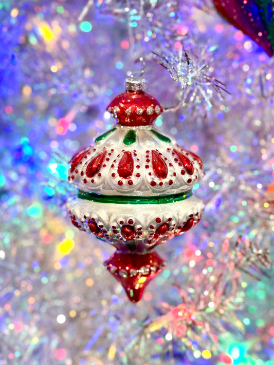 RED/WHITE/GREEN GLASS FINIAL HANGING ORNAMENT X2814