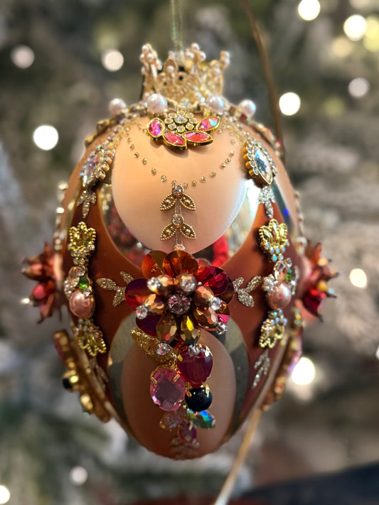 MARK ROBERTS - Gold & Brown Faberge Jewel Egg Ornament 36-61476