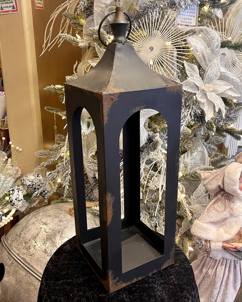 BLACK SLIM RUSTIC METAL LANTERN 53CM 117023