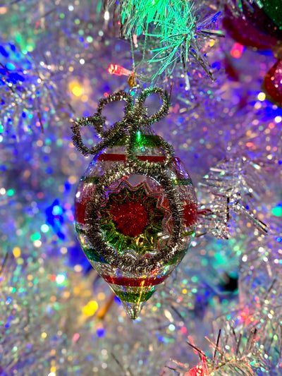 MERCURY STRIPED REFLECTOR TEARDROP GLASS ORNAMENT 4520909