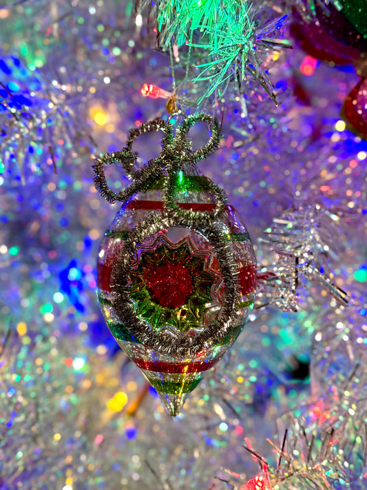 MERCURY STRIPED REFLECTOR TEARDROP GLASS ORNAMENT 4520909