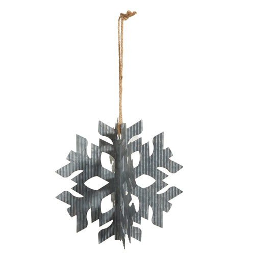 GALVANISED TIN RUSTIC SNOWFLAKE 8 INCH HANGING ORNAMENT 4355003
