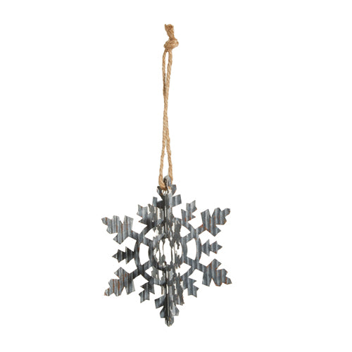 GALVANISED TIN RUSTIC SNOWFLAKE 6 INCH HANGING ORNAMENT 4355004