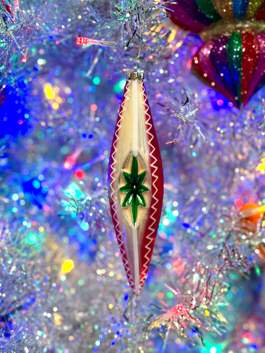 VINTAGE PINK TEARDROP WITH STAR ORNAMENT 7.25 INCH 4220034