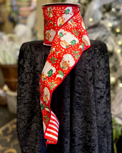 SANTA FACE WITH STRIPED REVERSE 4 INCH X 10 YARD RIBBON R447178