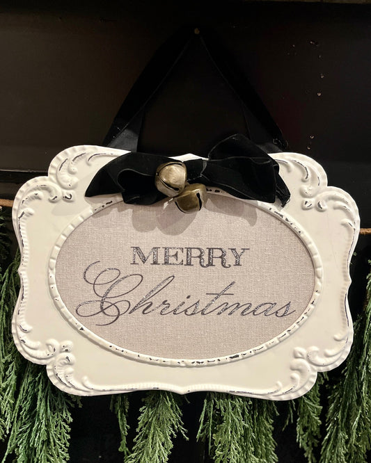 WHITE METAL FRAMED MERRY CHRISTMAS SIGN 4521345