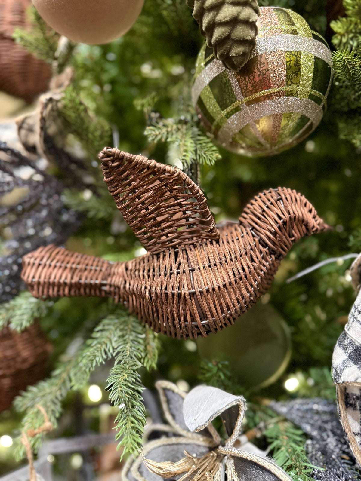 Rattan Peace Dove Ornament Chocolate PPX2618