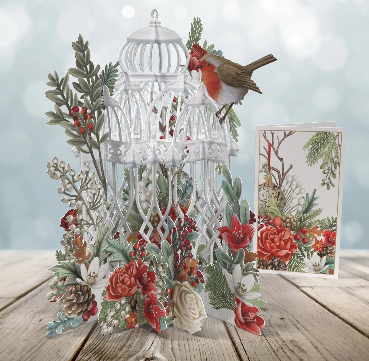 Pop Up Laser Cut- Christmas Flower Cage 3D Card