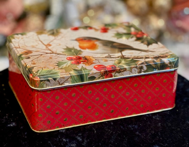 NOSTALGIN ROBIN RECTANGLE BISCUIT TIN RB2670