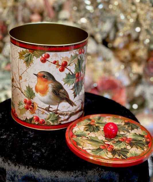 NOSTALGIC ROBIN TIN BISCUIT BARREL RB2964