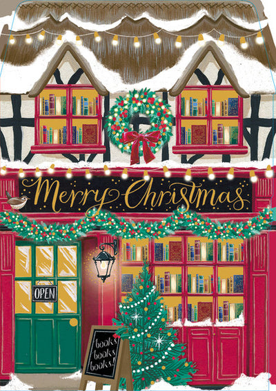 Bookshop Village House Christmas Card