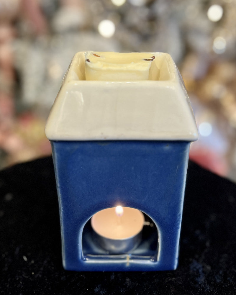 STONEWARE VILLAGE - NAVY SQUARE COTTAGE WAX WARMER 320032