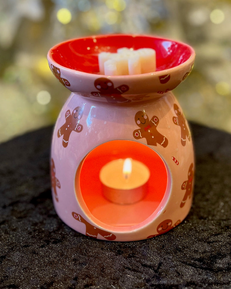 GINGERBREAD PRINT CERAMIC PINK WAX MELTER/OIL BURNER BR81922