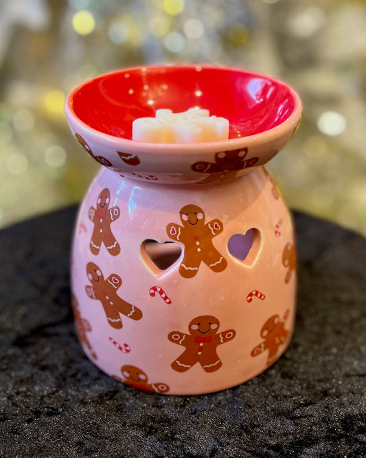 GINGERBREAD PRINT CERAMIC PINK WAX MELTER/OIL BURNER BR81922