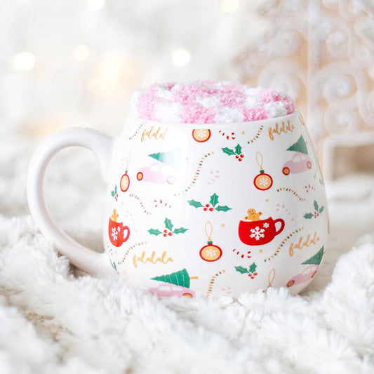 SUGAR PLUM FUN CERAMIC MUG WITH SOCKS