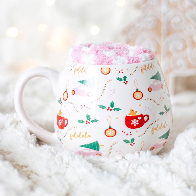 SUGAR PLUM FUN CERAMIC MUG WITH SOCKS