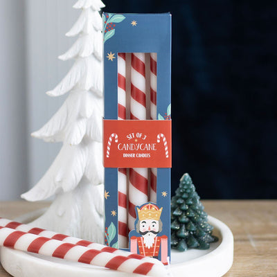 Set of 3 Candy Cane Stripe Taper Candles NU14426