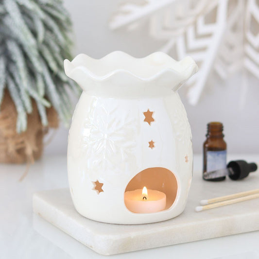 Iridescent White Snowflake Oil Burner and Wax Warmer SD45627
