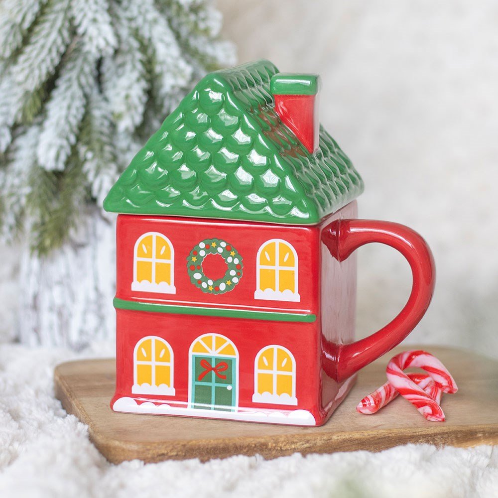 Red Christmas House Lidded Mug XS49227