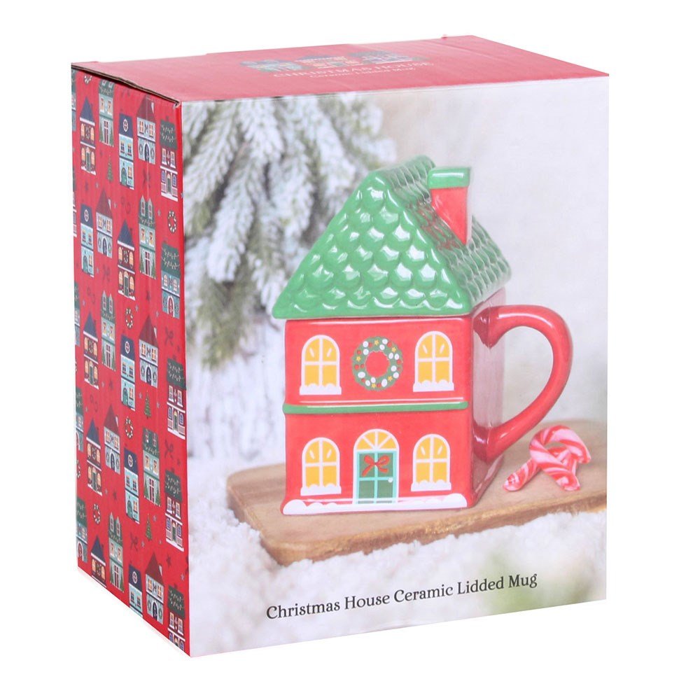 Red Christmas House Lidded Mug XS49227