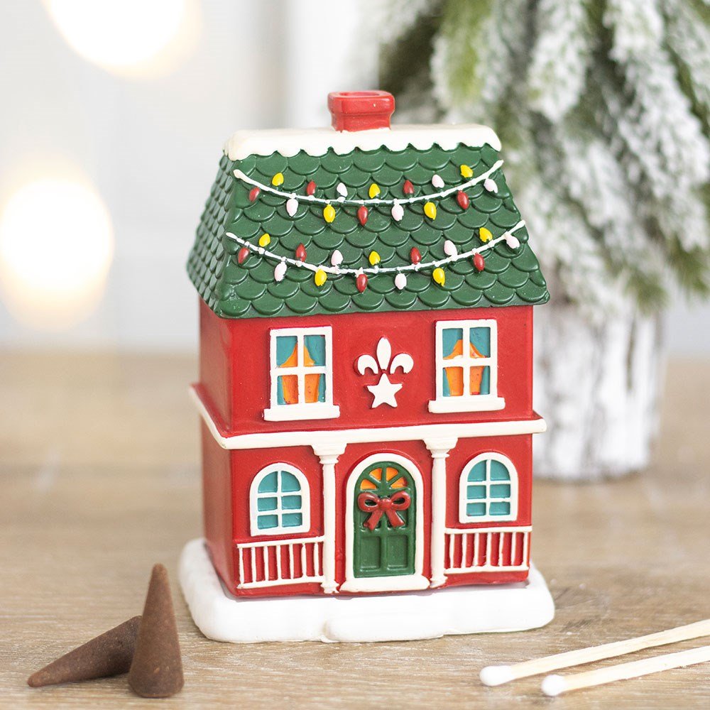 Red Christmas House Incense Cone Burner XS49827