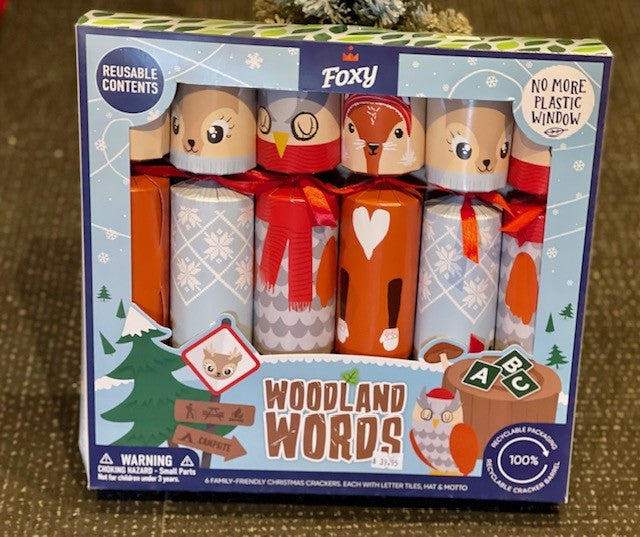 WOODLAND WORDS CHRISTMAS CRACKERS BOX OF 6