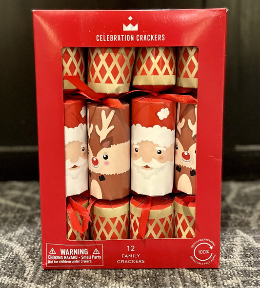 SANTA & REINDEER 12 PC CHRISTMAS CRACKERS